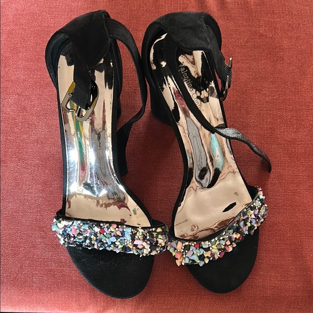 Valentino Black Stiletto Heels with Crystal Embellishments